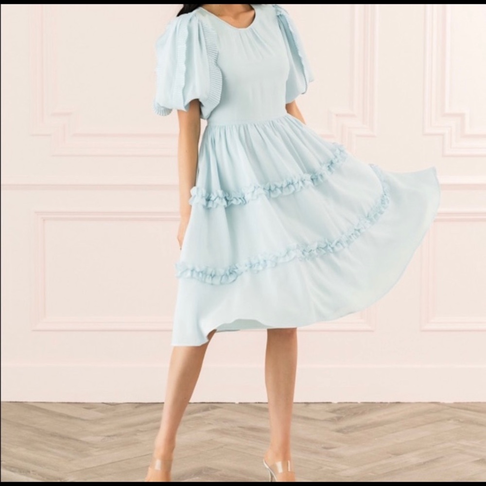 Rachel Parcell Powder Blue Puff-Sleeve Tiered Midi Dress